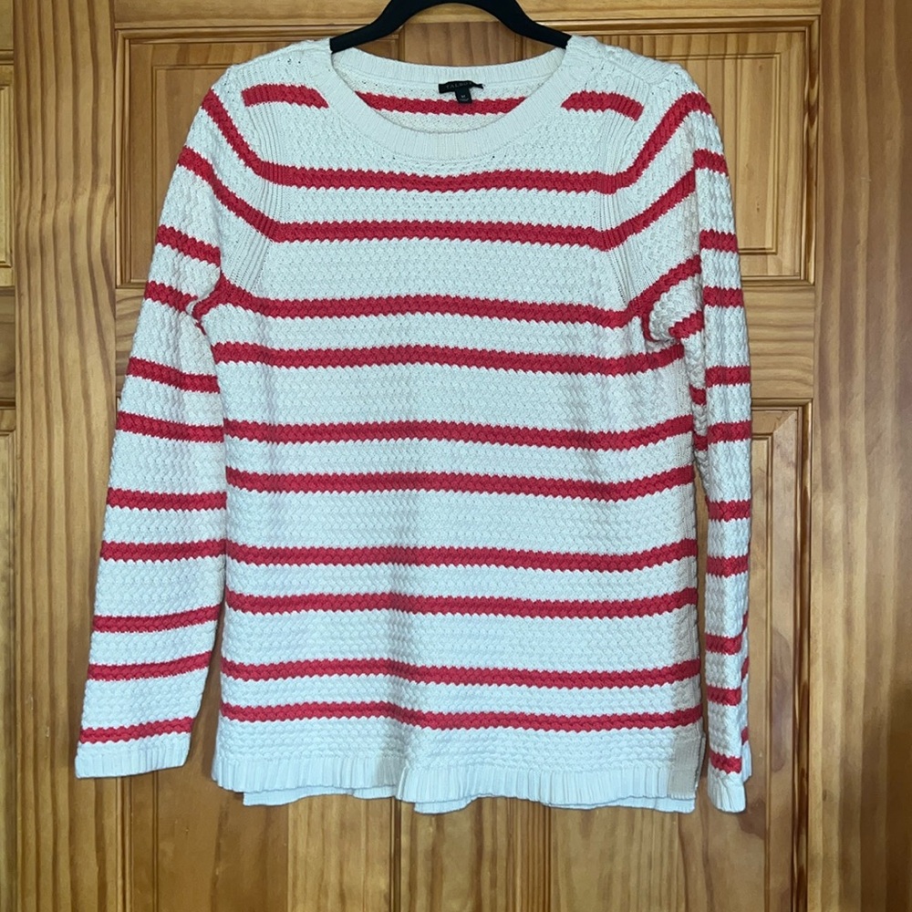Talbots Medium Light Red & White Crocheted Cotton Blend Medium Sweater